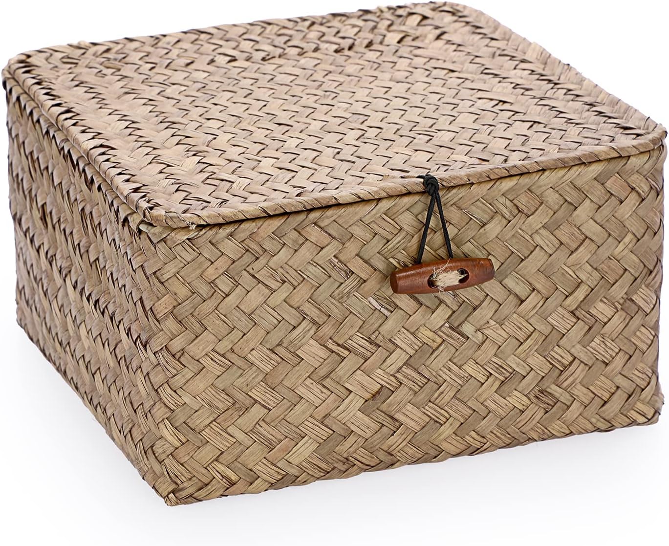 Hipiwe Seagrass Basket with Lid Wicker Storage Basket Square Handwoven Decorative Baskets Box for Shelf Multipurpose Household Baskets Home Decor,X-small