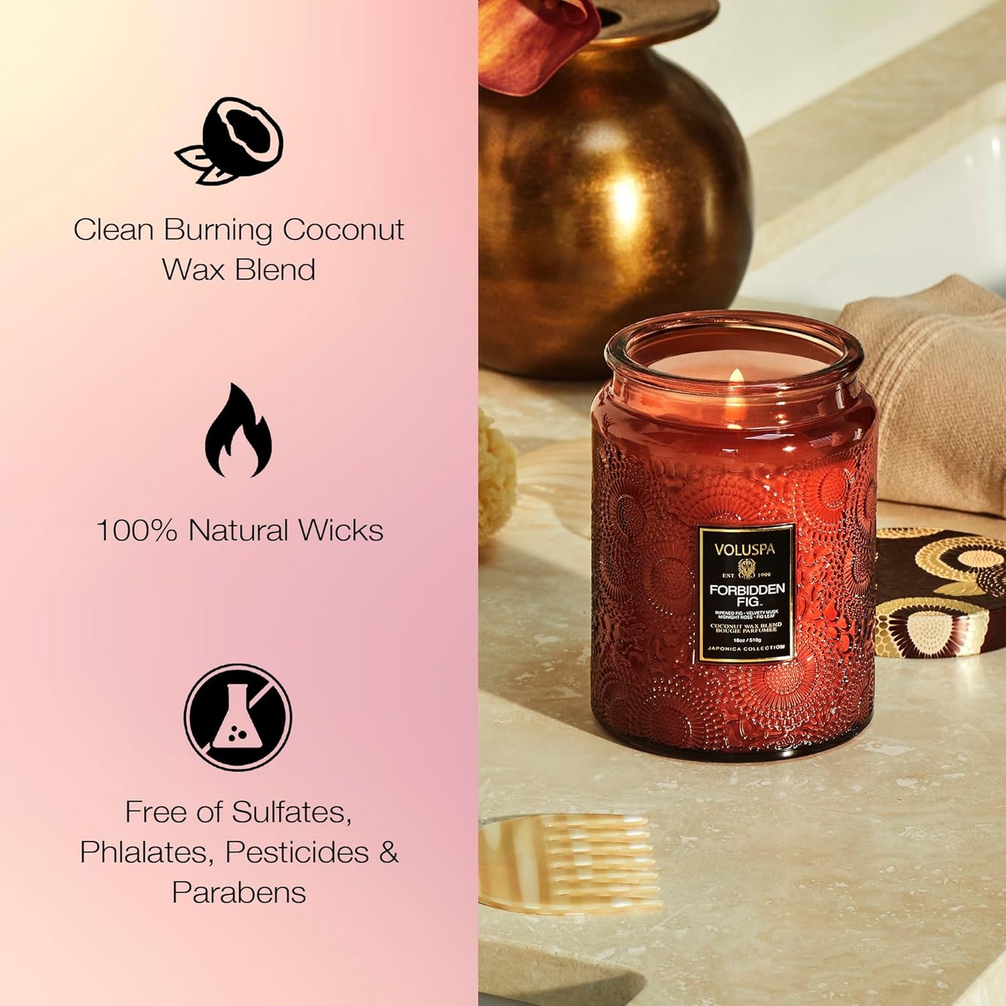 Voluspa Baltic Amber Candle, 18 oz, Coconut Wax Blend, Scented Candles for Home, 100 Hour Burn Time, Candle Jar