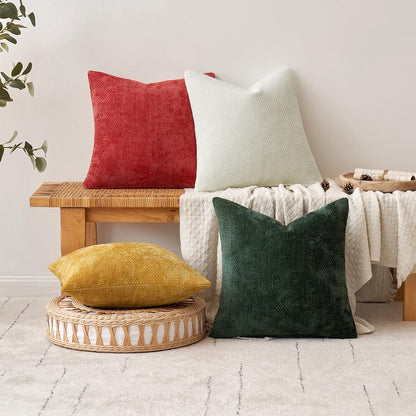 MIULEE Pack of 2 Couch Throw Pillow Covers 18x18 Inch Neutral Beige Modern Boho Accent Decorative Pillow Covers Soft Chenille Farmhouse Cushion Covers for Home Decor Bed Sofa Living Room