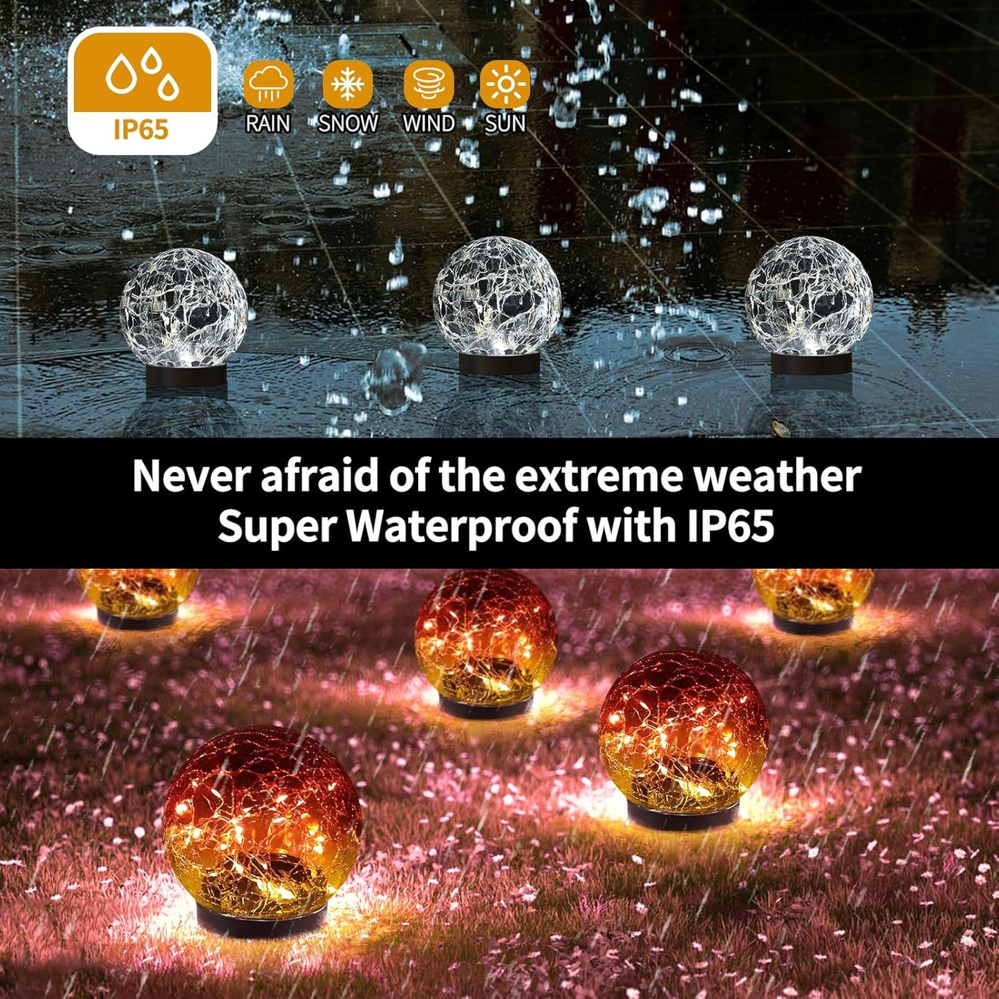 JKIMK Solar Globe Lights Outdoor Waterproof - Cracked Glass Ball Lights for Garden, Patio, Yard, Lawn and Backyard Decor - Solar Orbs for Outside Decorations