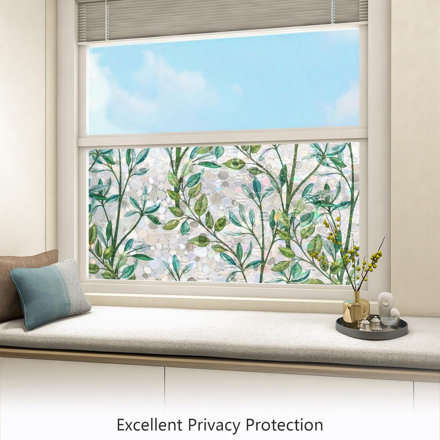 LEMON CLOUD Window Film, Decorative Window Privacy Film, 3D Stained Glass Window Sticker,Anti-UV Sun Blocker Heat Control for Home(Rainbow Tulip Design,17.5 x 78.7 inches)