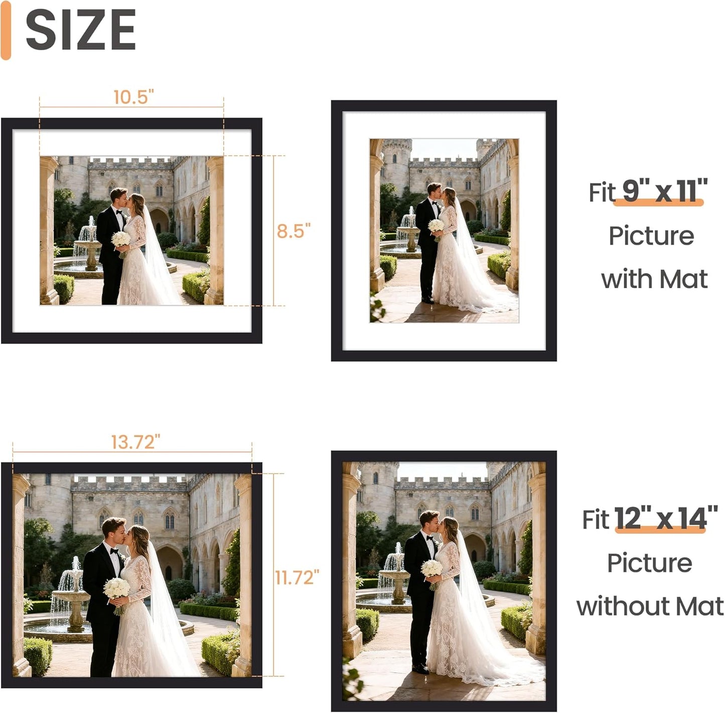 upsimples 8x10 Picture Frame, Display Pictures 5x7 with Mat or 8x10 Without Mat, Wall Hanging Photo Frame, Black, 1 Pack - Colors B