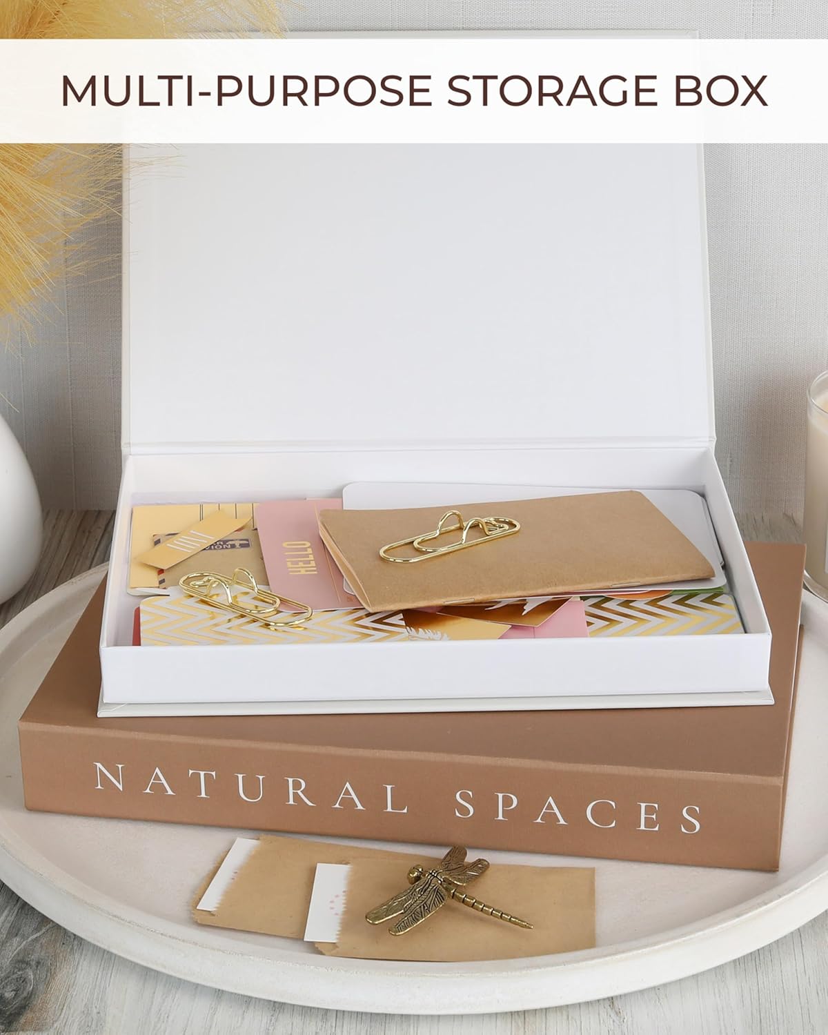 Beautiful Decorative Books - Set of 2 Boxes Enhance Your Coffee Table, Bookshelf or Mantel Shelf Decor - Aesthetic Fake/Faux Books for Modern Home Decoration, Photo Storage and as a Keepsake Box