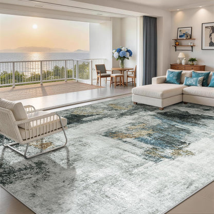 8x10 Area Rugs for Living Room Rug Washable: Abstract Large Rug for Dining Room Bedroom Carpet Non Slip 8 by 10 Indoor Modern Nursery Home Office Blue Grey