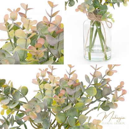 Muhanjia Artificial Eucalyptus Stems in Glass Vase with Faux Water,3Pcs Fake Plant with Double-Sided Green Leaves for Centerpiece(Double-Sided Green Eucalyptus)