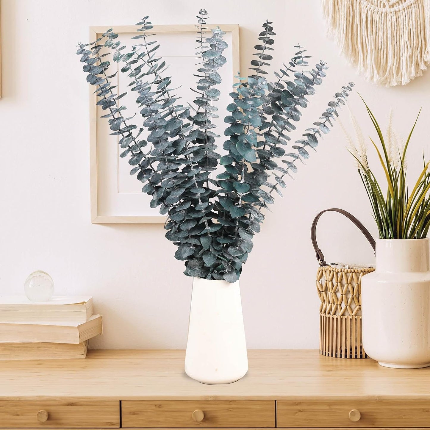 Tavkite 16 Pcs Dried Eucalyptus Stems, 17'' Natural Fresh Eucalyptus Leaves Branches Hanging for Shower, Preserved Real Plant Live Greenery for Home SPA Wall Bathroom Wedding Party Vase Decor