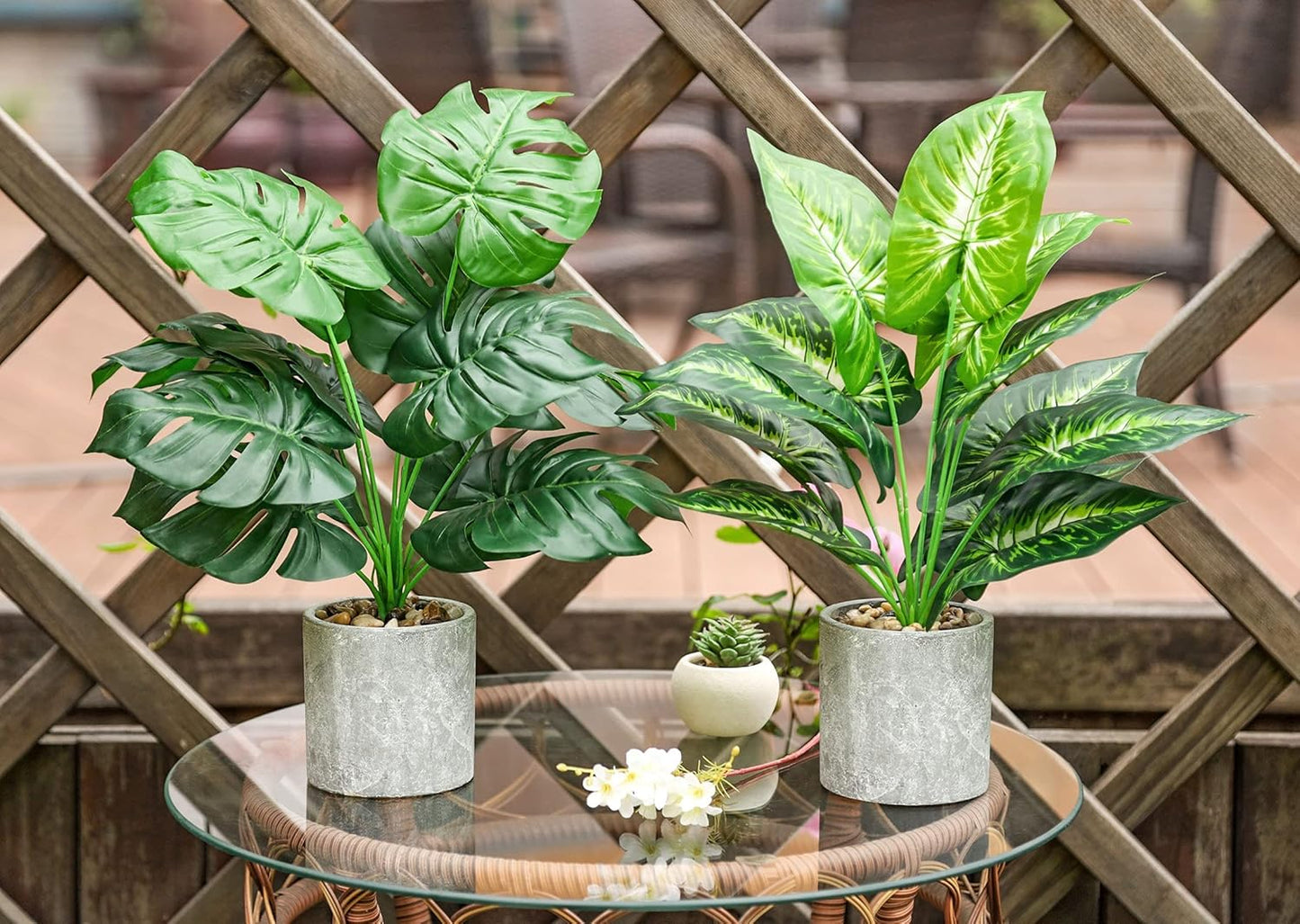 Der Rose 2 Pack Fake Plants Artificial Tropical Faux Plants Indoor for Office Desk Home Sage Green Decor