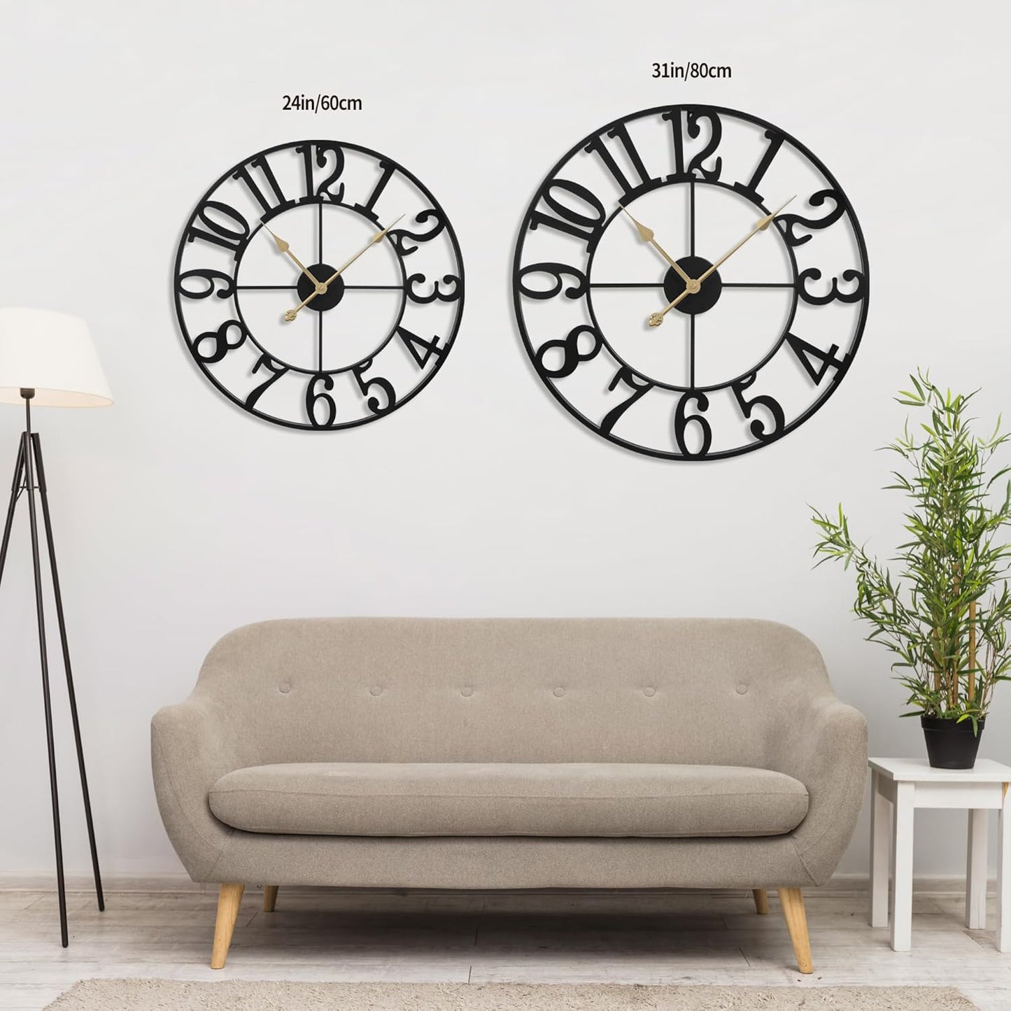 LEIKE 16" Large Wall Clocks Battery Operated, Round Modern Silent Non-Ticking Black Metal Wall Clock for Living Room Decor, Bedroom Kitchen (40cm Diameter, Black Roman Number)