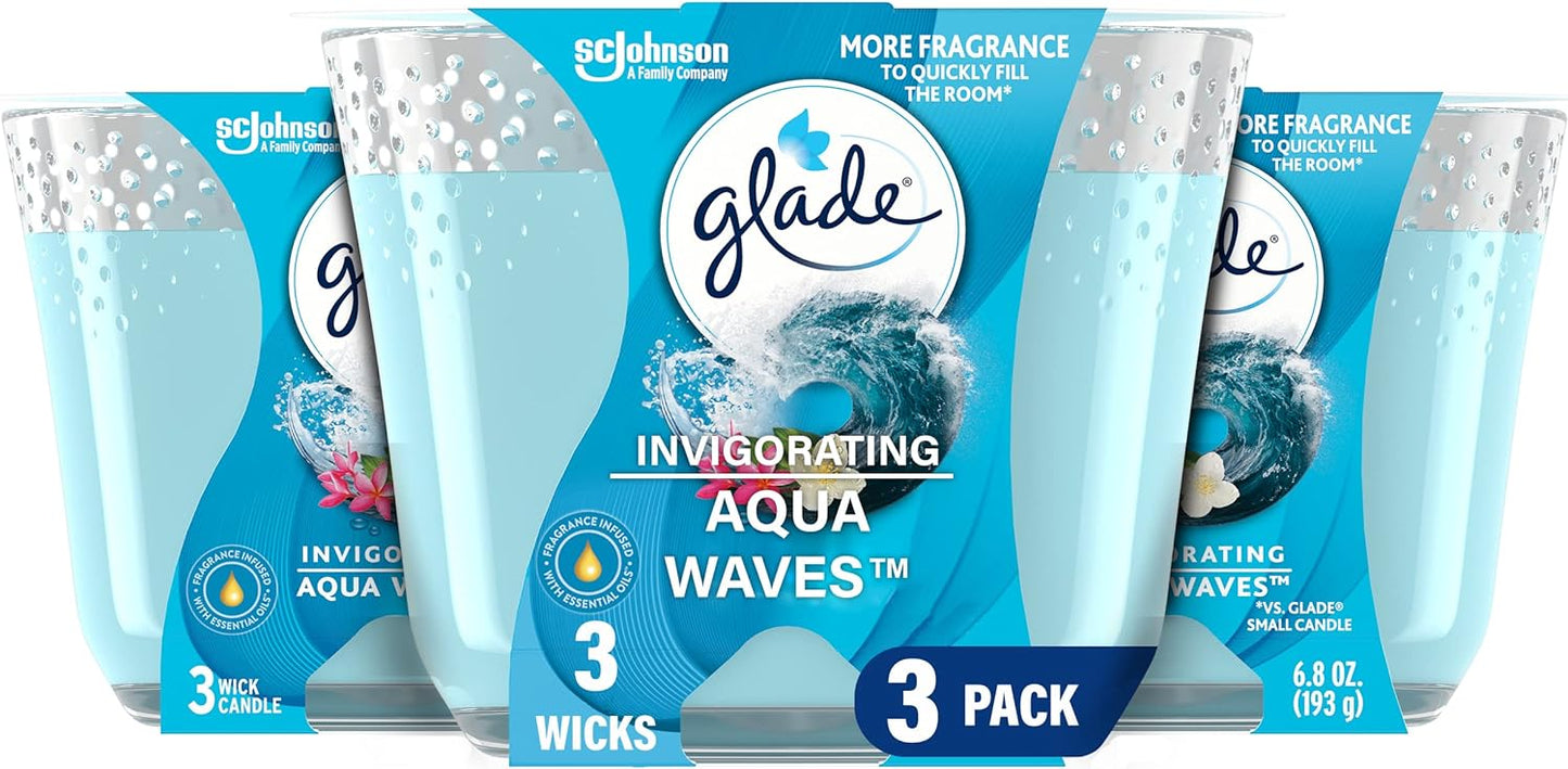 Glade 3-Wick Scented Candle Jar, Apple Cinnamon, Air Freshener Infused with Essential Oils, 6.8 Oz, 3 Count