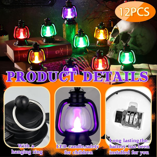 Ferraycle 12 Pcs Mini Lantern Decor 4 Inch Western Lantern Table Centerpiece Small Vintage Camping Hanging Lamp Ornaments Bulk for Cowboy Cowgirl Wedding Halloween Christmas (4 Inch,Black)