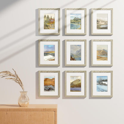 Vittanly 8x10 Picture Frames Set of 9, Shatter Resistant Plexiglass, Display 5x7 Pictures with Mat or 8x10 without Mat, Photo Frames for Wall or Tabletop, Engineered Wood, Black - Colors B