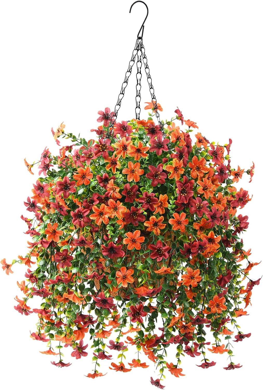 INQCMY Artificial Fake Hanging Plants Flowers Basket for Spring Summer Outdoor Outside Porch Decoration,UV Resistant Faux Silk Violet in Planter for Home Patio Balcony Garden Yard Decor(Red)