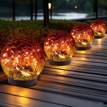 JKIMK Solar Globe Lights Outdoor Waterproof - Cracked Glass Ball Lights for Garden, Patio, Yard, Lawn and Backyard Decor - Solar Orbs for Outside Decorations
