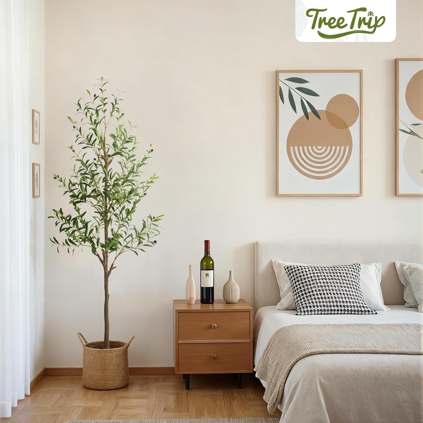 Olive Tree Artificial Indoor, 7 FT Faux Olive Trees with Planter, Fake Tall Plants with Natural Trunk and Lifelike Fruits for Home Office Decor(1, 7FT)