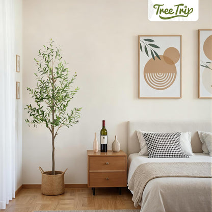 Olive Tree Artificial Indoor, 7 FT Faux Olive Trees with Planter, Fake Tall Plants with Natural Trunk and Lifelike Fruits for Home Office Decor(1, 7FT)