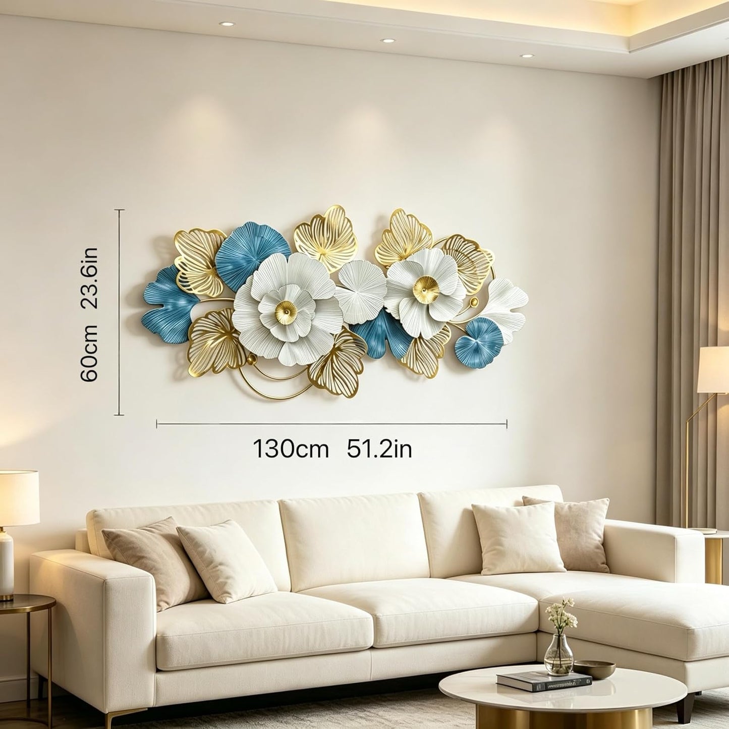 Roivikis Large Metal Wall Art Decor, 3D Abstract Lotus Leaves Wall Handcrafted Modern Decoration for Indoor Outdoor for Living Room, Bedroom, Entryway 52" x 24"