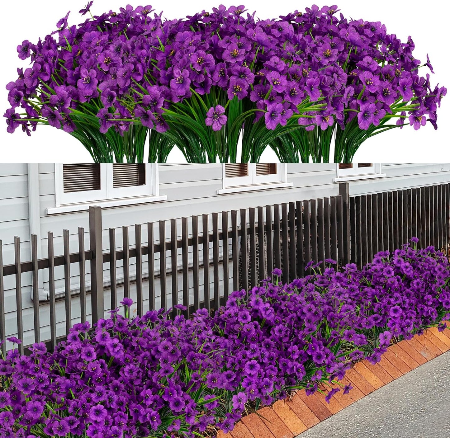LikSoor 21 Bundles Artificial Outdoor UV Resistant Flowers No Fade Fake Outside Flowers Plastic Greenery Faux Shrubs Garden Porch Window Box Home Decoration(Purple)