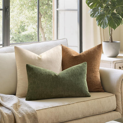 MIULEE Olive Green Couch Pillow Covers 18x18 Inch, Set of 2 Soft Chenille Decorative Square Throw Pillow Covers Farmhouse for Sofa Living Room Bed