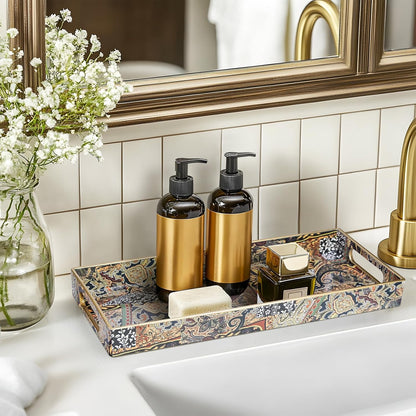 MAONAME White Decorative Tray, Plastic Serving Tray with Handles, Rectangular Moroccan Trays, Long Narrow Trays for Bathroom, Kitchen Counter, 13.8" X 6" X 1.57"
