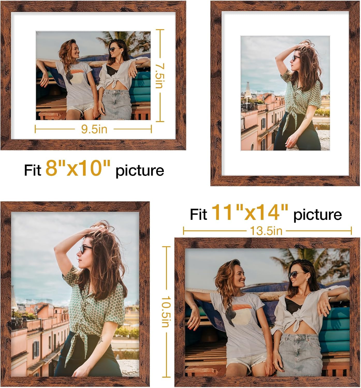 Vittanly 11x14 Picture Frame, Display Pictures 8x10 with Mat or 11x14 without Mat, Photo Frame for Wall Mounting, Black, 1 Pack - Colors A