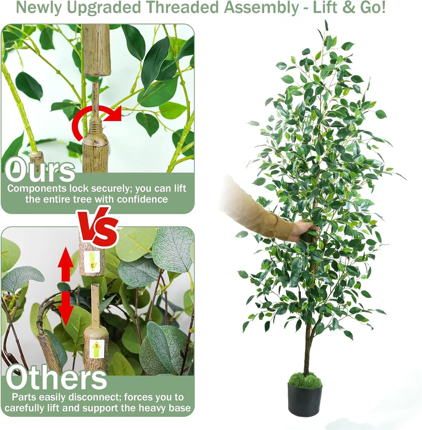 Caxchiling Faux Eucalyptus Tree 6FT, Artificial Potted Tree for Indoor Outdoor, Fake Floor Plants with Natural Wood Trunk, Home Office Living Room Bedroom Decor