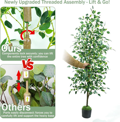 Caxchiling Faux Eucalyptus Tree 6FT, Artificial Potted Tree for Indoor Outdoor, Fake Floor Plants with Natural Wood Trunk, Home Office Living Room Bedroom Decor