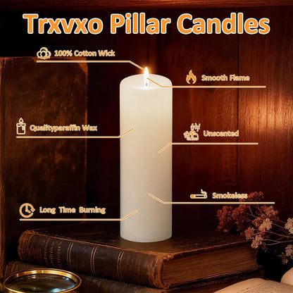 18 Pcs White Pillar Candles Bulk Set，Hurricane Candles，3 Different Lengths 2 x 3/4/6 Inch (6 Each)，Dripless Unscented Smokeless，Gives You a Better Atmosphere When Organizing an Event Party.