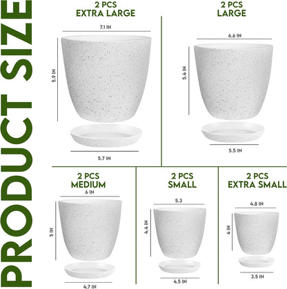 Utopia Home Plant Pots Indoor with Drainage Holes – Set of 5 White Plastic Flower Pots (7/6.6/6/5.3/4.8 Inch) – Modern Planters for Indoor Plants, Room & Office Décor, Great Stocking Stuffers