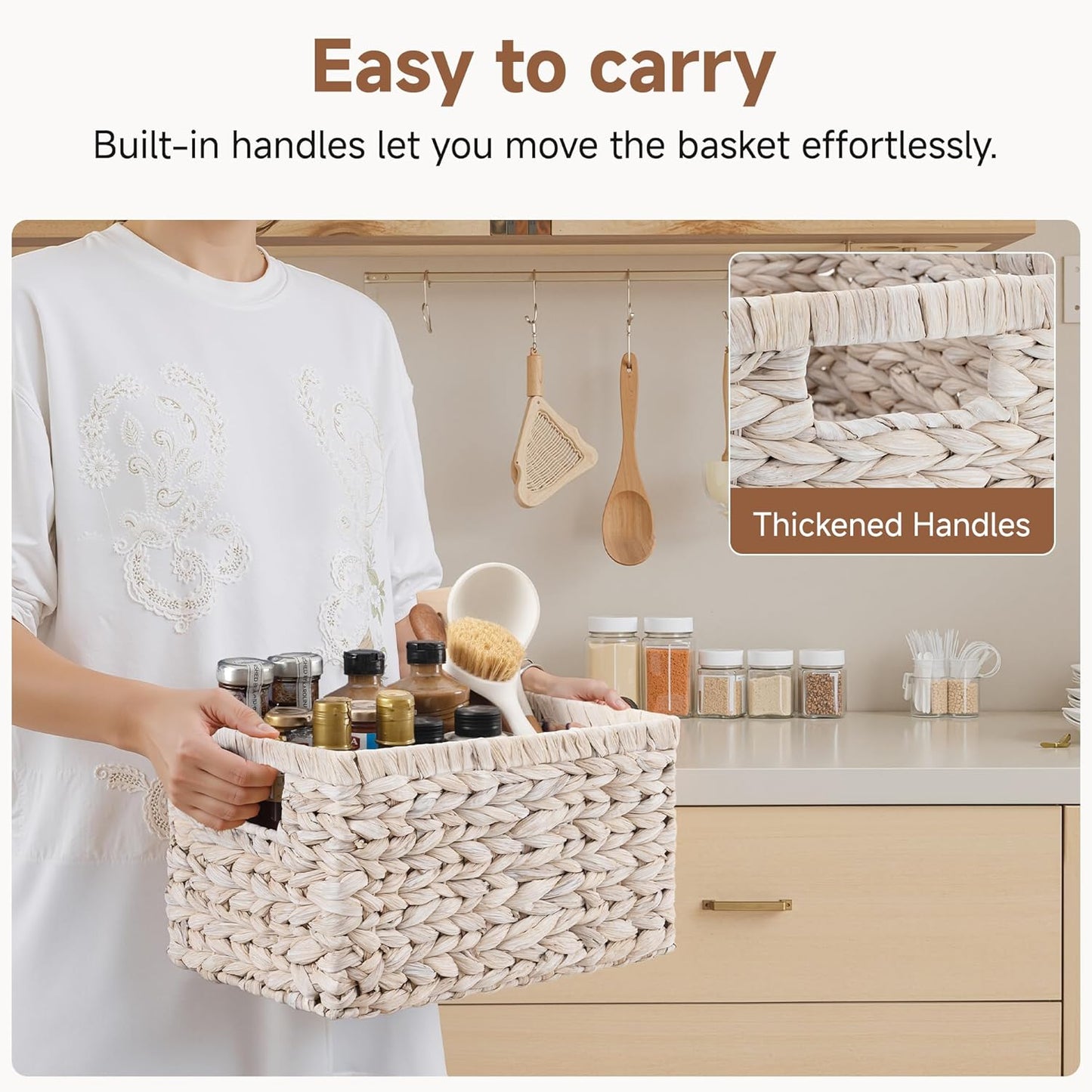 StorageWorks Wicker Basket, Baskets for Organizing, Storage Basket with Built-in Handles, Water Hyacinth Shelves (Medium 2-Pack, Natural Hyacinth)