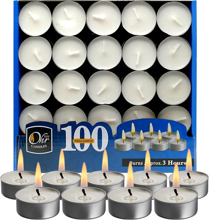 Ohr Tea Light Candles - 200 Bulk Pack - White Unscented Travel, Centerpiece, Decorative Candle - 3 Hour Burn Time