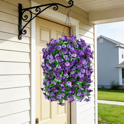 INXUGAO Artificial Flowers with Hanging Basket, Outdoor Faux Plants Silk Morning Glory Vines, Fake Green Arrangement for Garden Patio Spring Summer Decor(4pcs,Darkorchid)