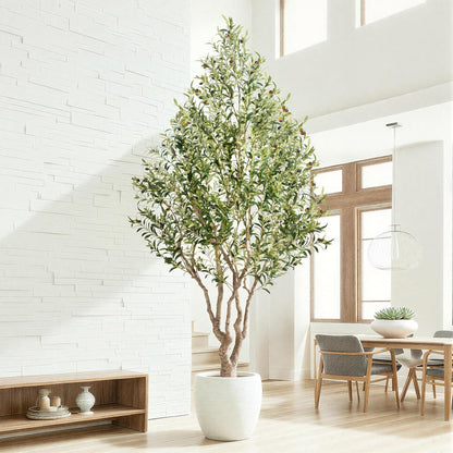 8ft Faux Olive Tree - Large Artificial Olive Tree with Realistic 1750 Leaves and 145 Olives - Lush and Elegant Fake Olive Tree with for Indoor Outdoor Office Living Room Decor