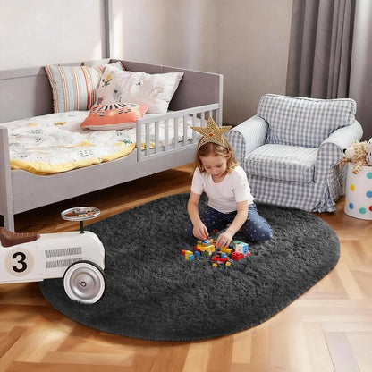 Ophanie Round Rugs 5Ft Ivory Circle Area Rug, Nursery Room Decor, Christmas Aesthetic Bedroom Home Circular Carpet 5 Foot, Fluffy Fuzzy Shag Plush Cream Living Room Rugs for Kids Boys Girls Teen Baby