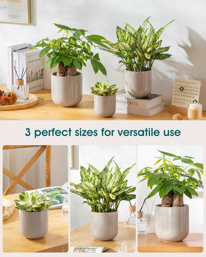 vancasso Ceramic Plant Pots, 4+5+6 inches, Set of 3, Planters with Drainage Hole, Flower Pots Planters Pots for Indoor Plants, Modern Indoor Decorative Garden Pot, Home Decor, White