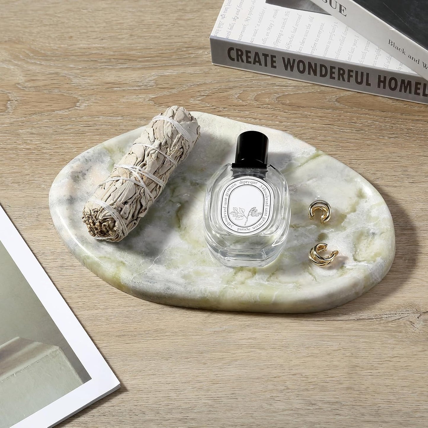 Koville Luxurious Natural Marble Vanity Tray, Cloud Shape Serving Stone Key Tray for Home Decor, 10" x 7" Marble Storage Trays for Bathroom, Stone Plate Holder for Perfume, Candle and Jewelry