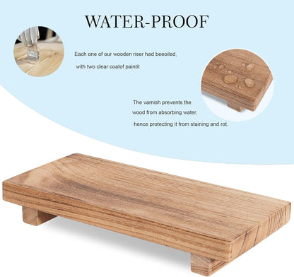 zoocatia Small Wood Tray Pedestal Stand Farmhouse Bathroom Decor Decorative Wooden Riser Kitchen Soap Dish Holder for Vanity, Counter, Sink, Brown