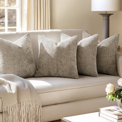 MIULEE Pack of 4 Couch Throw Pillow Covers 18x18 Inch Neutral Soft Decorative Chenille Pillow Covers Farmhouse Boho Cushion Covers for Mid Century Modern Spring Home Decor Sofa Bedroom Living Room
