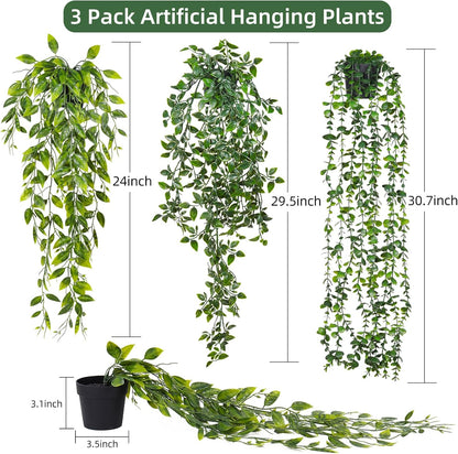 RECUTMS 6pcs Artificial Succulents Hanging Plants Fake Hanging String of Pearls Plant Faux Greenery Wall Plants for Spring Indoor Outdoor Home Bedroom Patio Garden Easter Decor