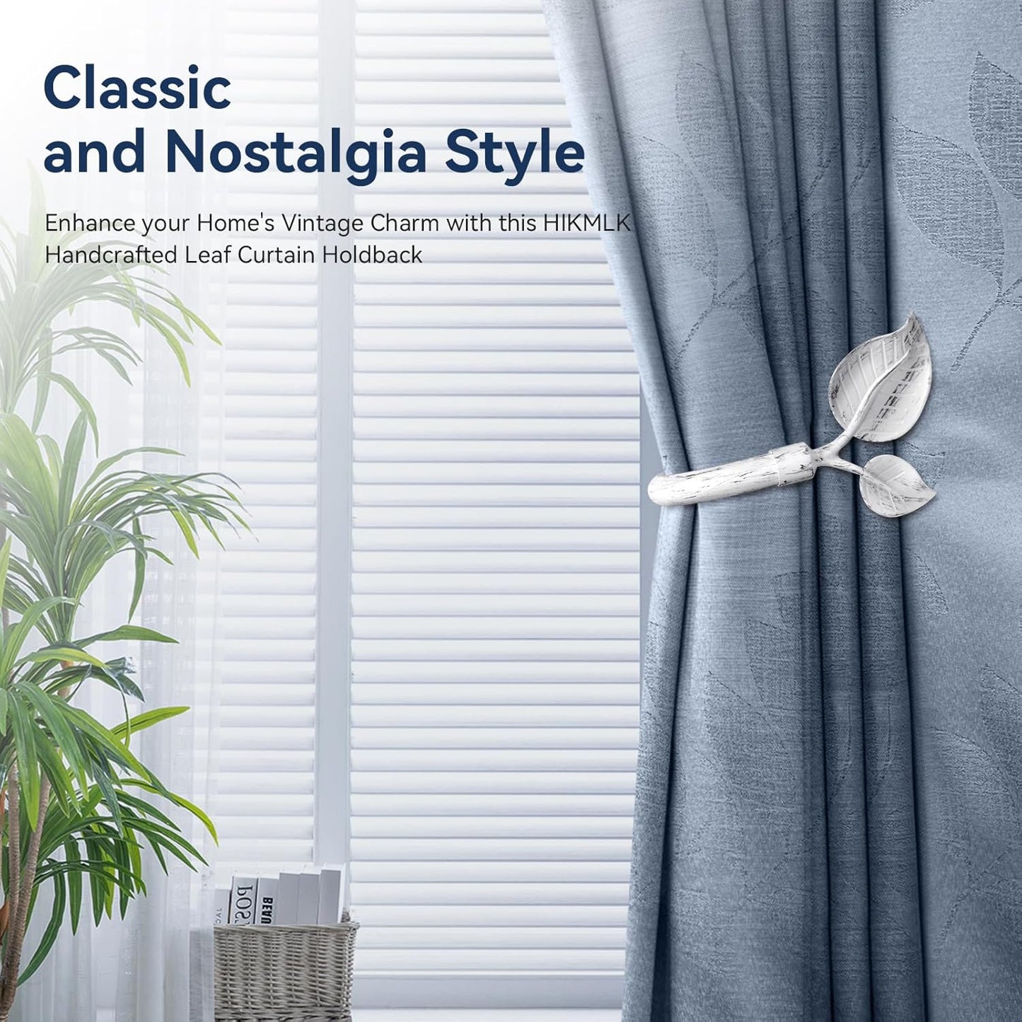 HIKMLK Leaf Shaped Curtain Tieback Holdbacks 2pcs, Handmade Metal Curtain Side Holders for Wall, Curtain Hook Pull Backs for Drapes Window Decoration