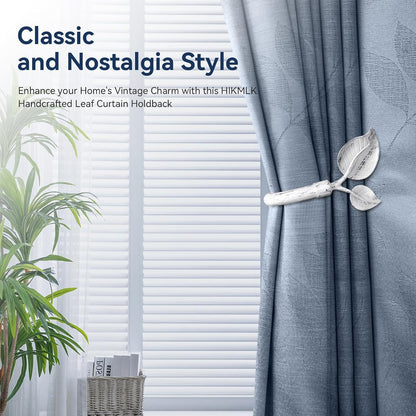 HIKMLK Leaf Shaped Curtain Tieback Holdbacks 2pcs, Handmade Metal Curtain Side Holders for Wall, Curtain Hook Pull Backs for Drapes Window Decoration