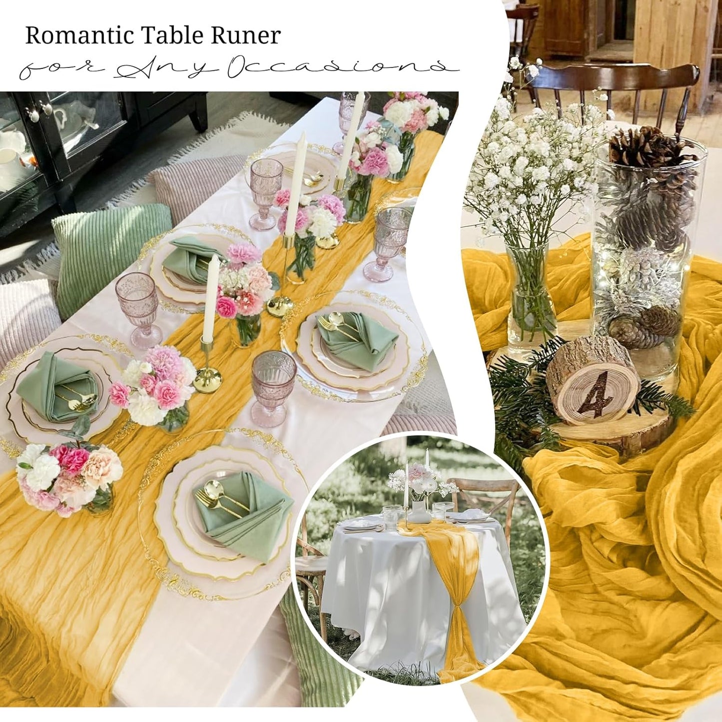 10 Pack Beige Cheesecloth Table Runner 17x108 Inch Boho Gauze Cheese Cloth Table Runners for Wedding Party Baby Shower Birthday Home Decor