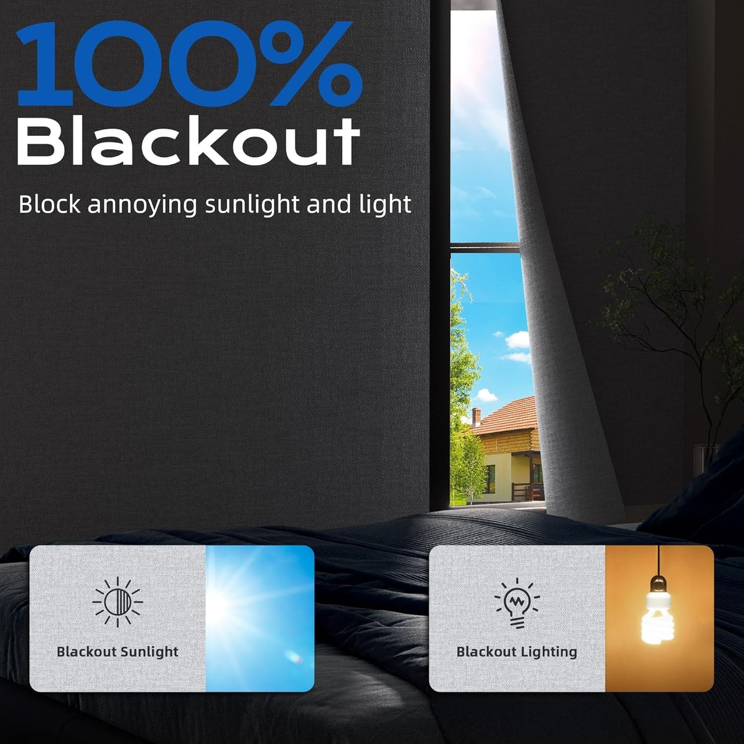 Blackout Curtains for Bedroom, 39" x 58" Portable Black Out Blinds with 20 Sets Hook & Loop Strips for 100% Blackout Window Film, Temporary Black-out Shades for Windows Cover Nursery Travel RV- Blacks