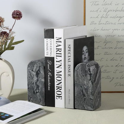 Koville African Natural Marble Bookends for Shelves, Non-Slip Book Ends, 13LBS Ultra Heavy Duty Marble Book Holder Organizer, Apartment Decor for Movies/CD/Video Games(Namib Fantasy)