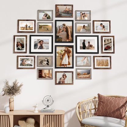 Vittanly 20 Pack Picture Frames Collage Wall Decor, Multi Sizes Including 4pcs 8x10, 8pcs 5x7 and 8pcs 4x6 Photo Frames, Gallery Frame Set for Wall or Tabletop Display, Black, Brown and Dark Grey