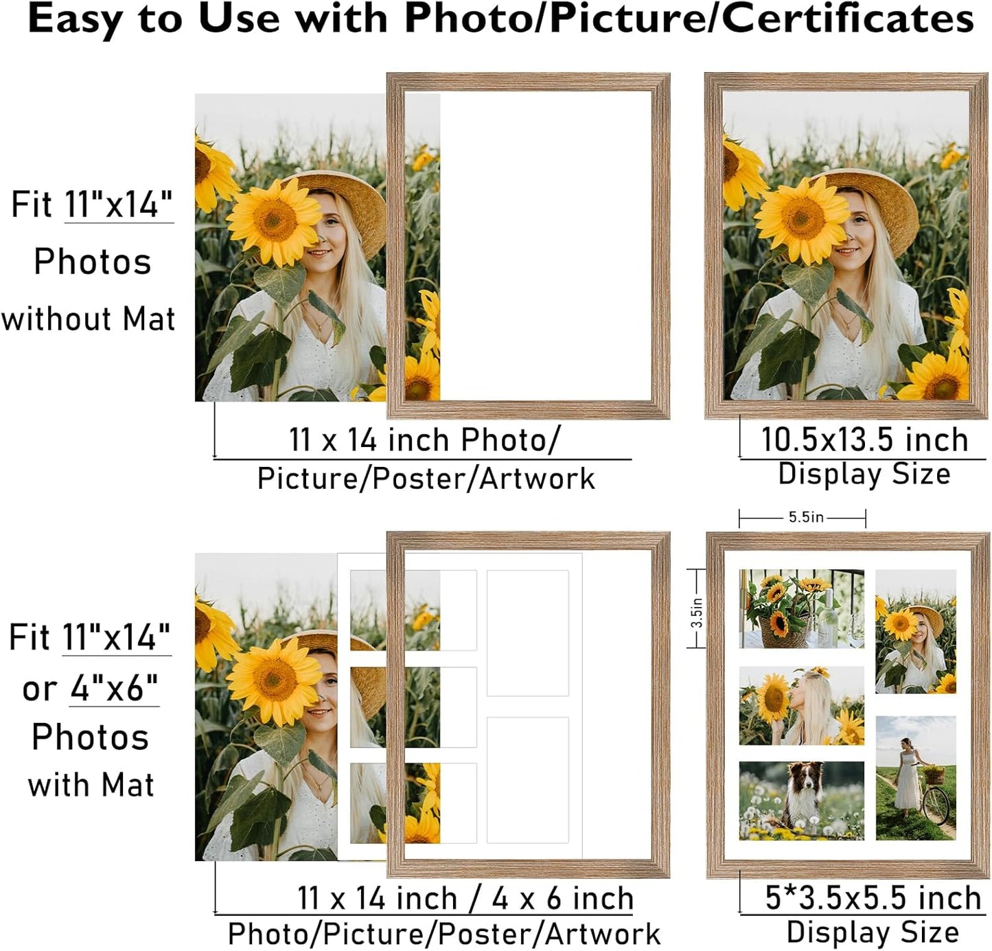 JCJMY 11x14 Picture Frame, 4x6 Collage Picture Frame, Display 5 Pcs 4x6 Photos or 11x14 Picture, Five Opening 4x6 Collage Frame for Wall Hanging, Lightweight 4 x 6 Multi Pictures Frame, Black