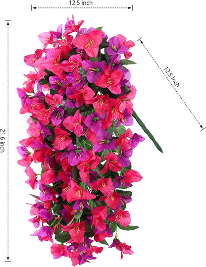 Faux Bougainvillea Artificial Flowers Plants for Outdoor Outside Decoration, 2 PCS Red Fake Flowers UV Resistant Look Real Silk Long Trailing Vines for Front Door Porch Planter Urn Patio Garden Yard