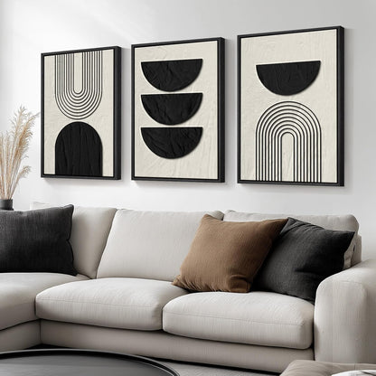 Large Framed Black and White Abstract Wall Art for Living Room, 3 Piece Big Modern Canvas Prints Paintings Artwork for Walls, Minimalist Abstract Art Pictures for Hallway, Office Wall Decor 24x36 In