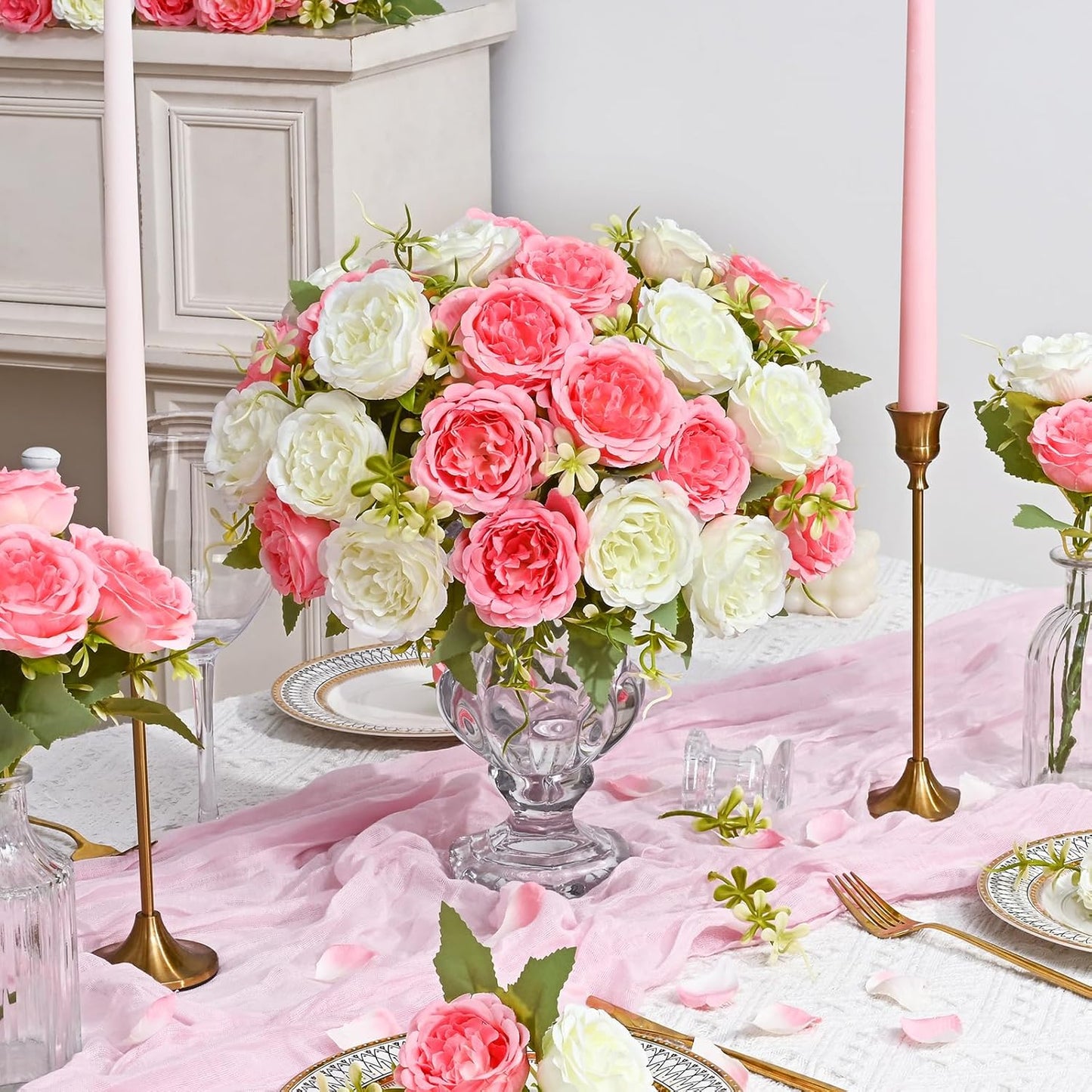 MARTINE MALL 2 Packs Peonies Artificial Flowers, Light Pink Artificial Peonies, Silk Peonies Flowers Fake Peonies Artificial Flowers Peonies Bouquet for Centerpiece Table Wedding Party Home Decor