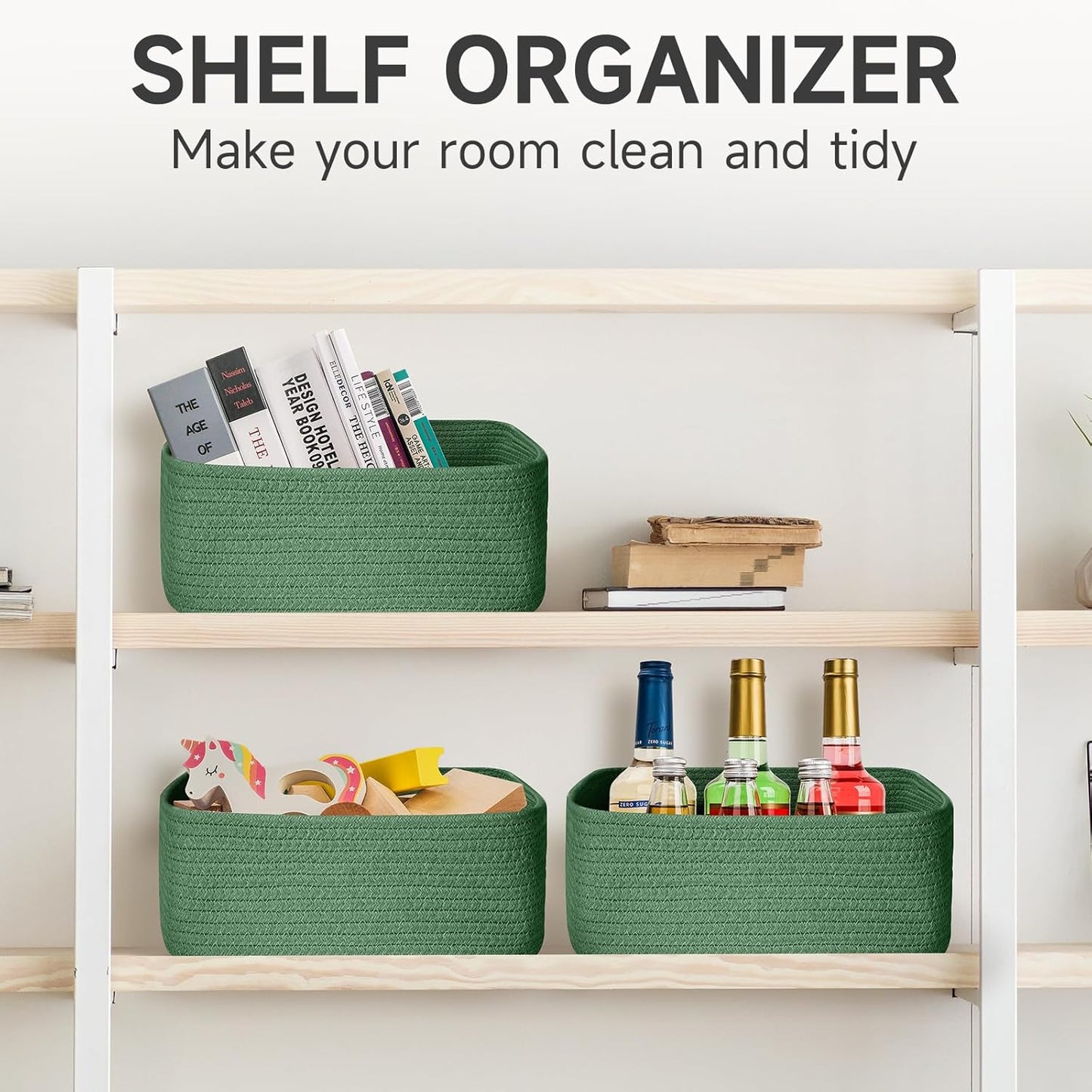 3-Pack Small Storage Baskets for Organizing | Woven Shelf Toy Basket | Rope Baskets for Gifts Empty | Closet Organizer Bins with Handles | Cube Decorative Box | 11.8×7.8×5.1” | Mixed brown