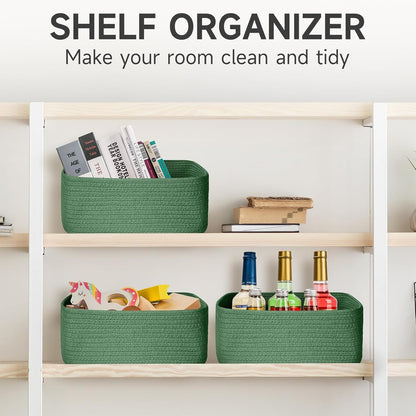 3-Pack Small Storage Baskets for Organizing | Woven Shelf Toy Basket | Rope Baskets for Gifts Empty | Closet Organizer Bins with Handles | Cube Decorative Box | 11.8×7.8×5.1” | Mixed brown
